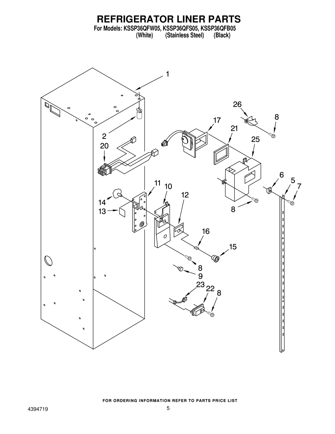 KitchenAid KSSP36QFB05, KSSP36QFS05, KSSP36QFW05 manual Refrigerator Liner Parts 