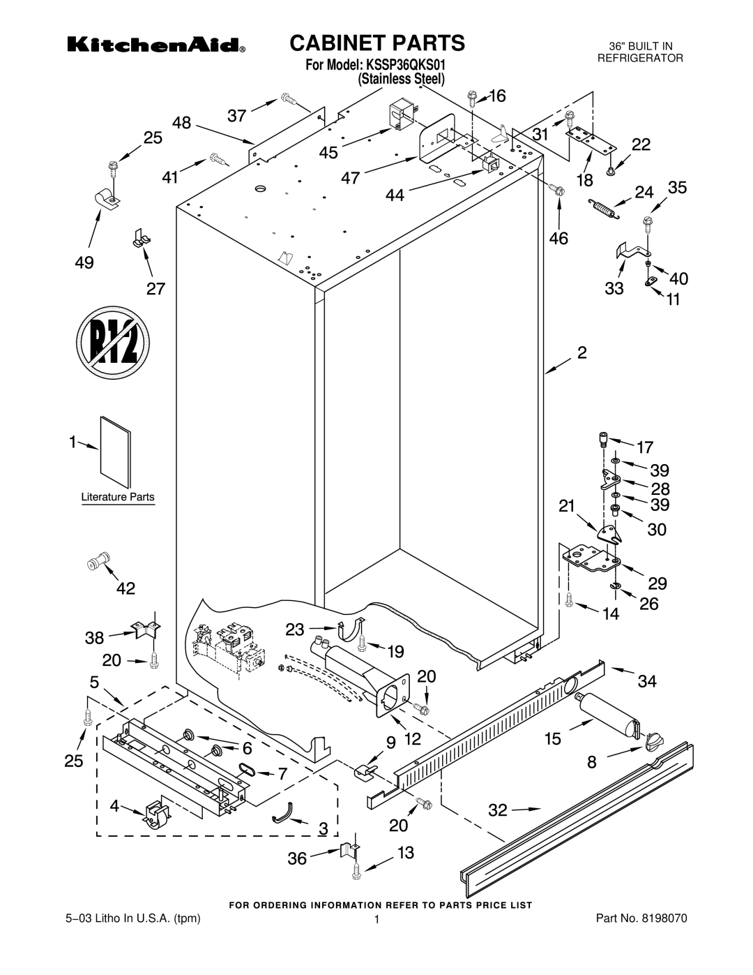 KitchenAid KSSP36QKS01 manual Cabinet Parts 