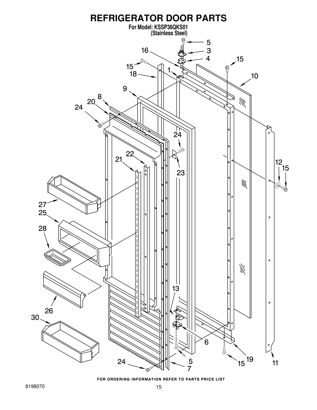 KitchenAid KSSP36QKS01 manual Refrigerator Door Parts 