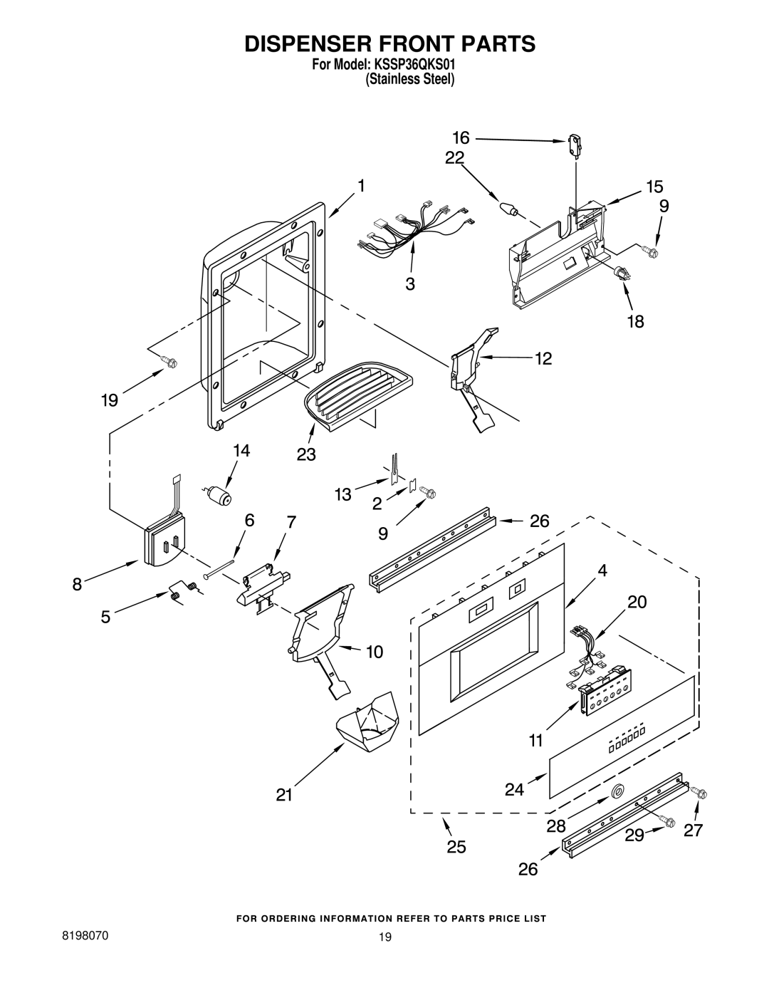 KitchenAid KSSP36QKS01 manual Dispenser Front Parts 