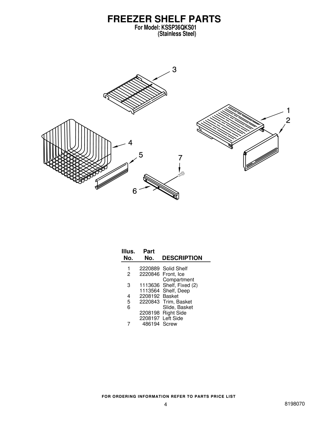 KitchenAid KSSP36QKS01 manual Freezer Shelf Parts 