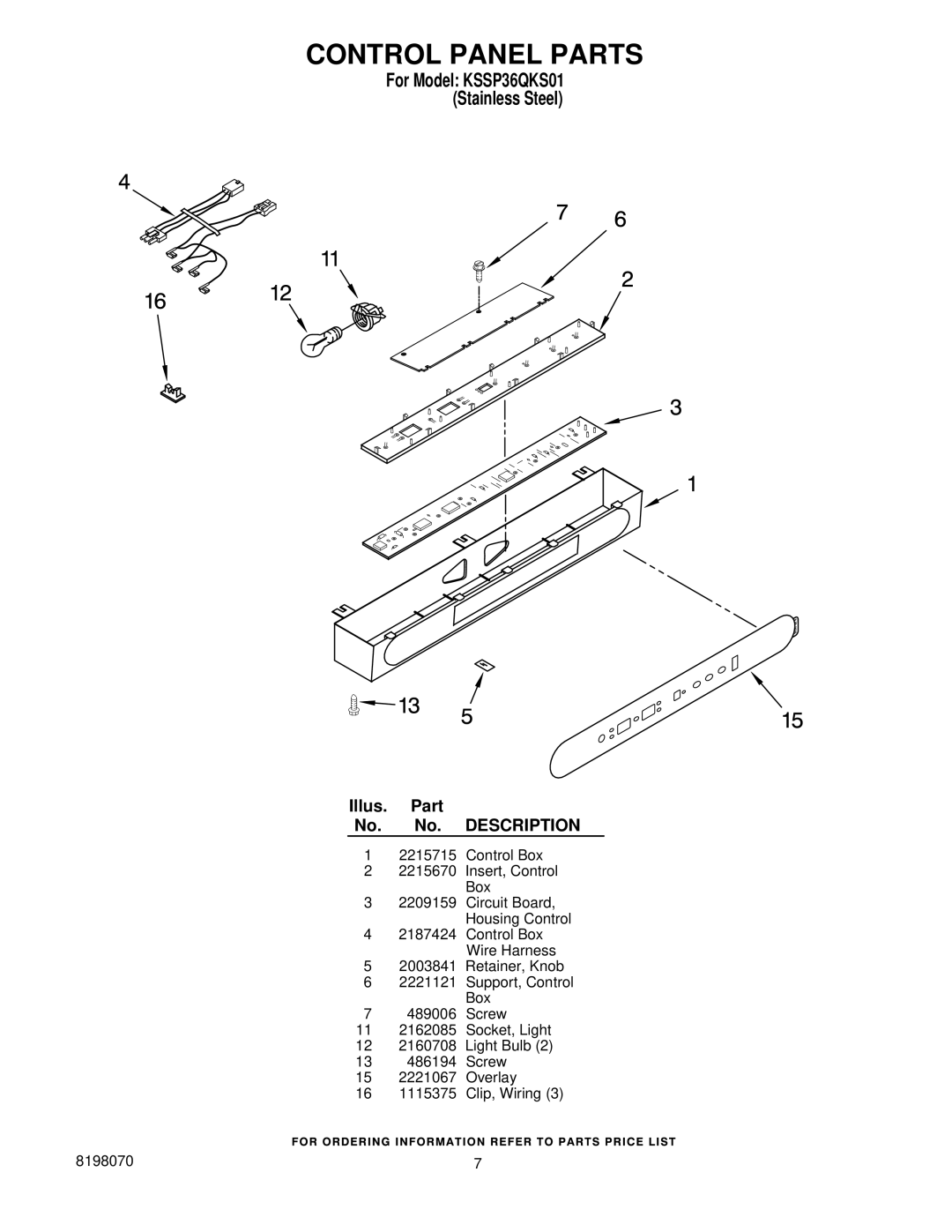 KitchenAid KSSP36QKS01 manual Control Panel Parts 