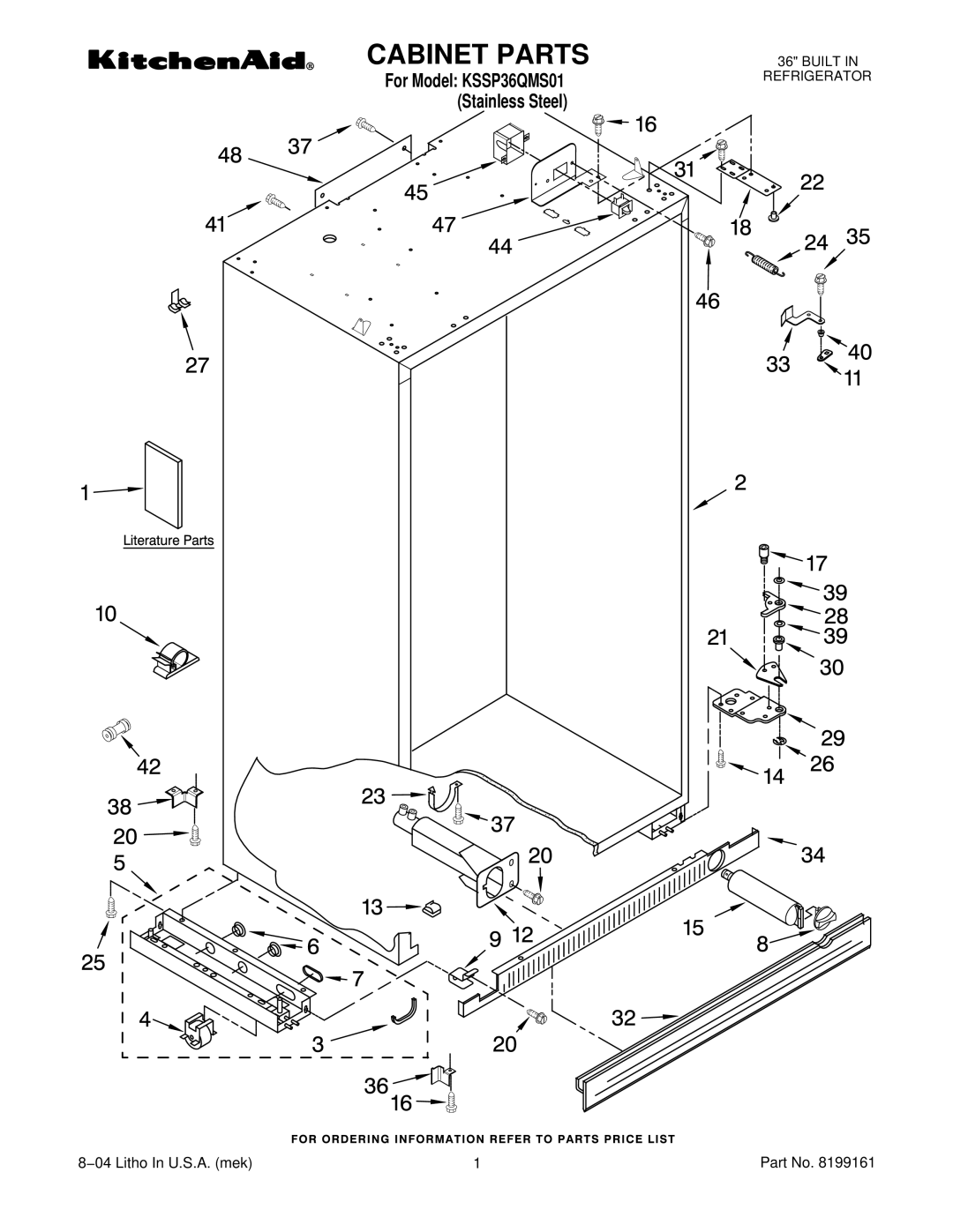 KitchenAid KSSP36QMS01 manual Cabinet Parts 