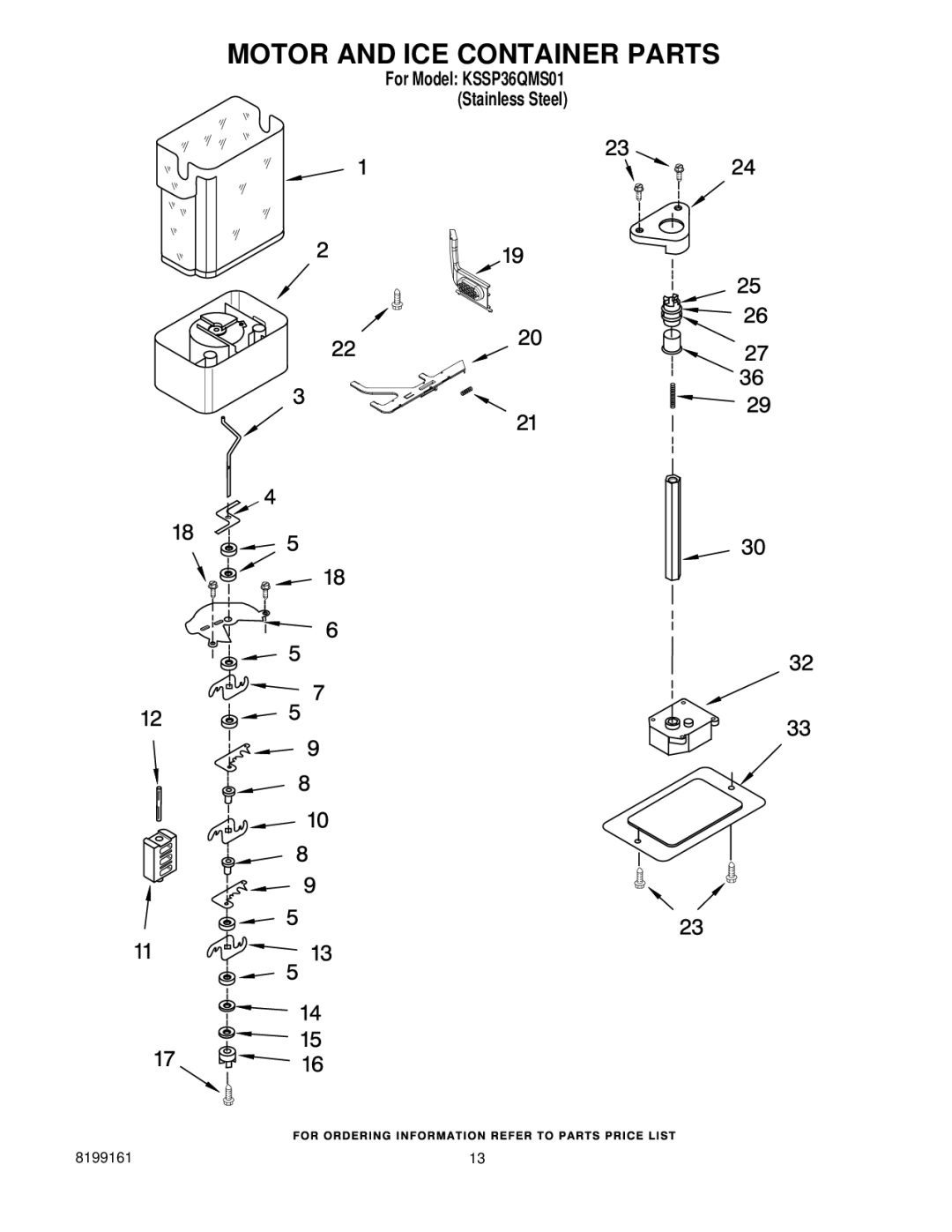 KitchenAid KSSP36QMS01 manual Motor and ICE Container Parts 