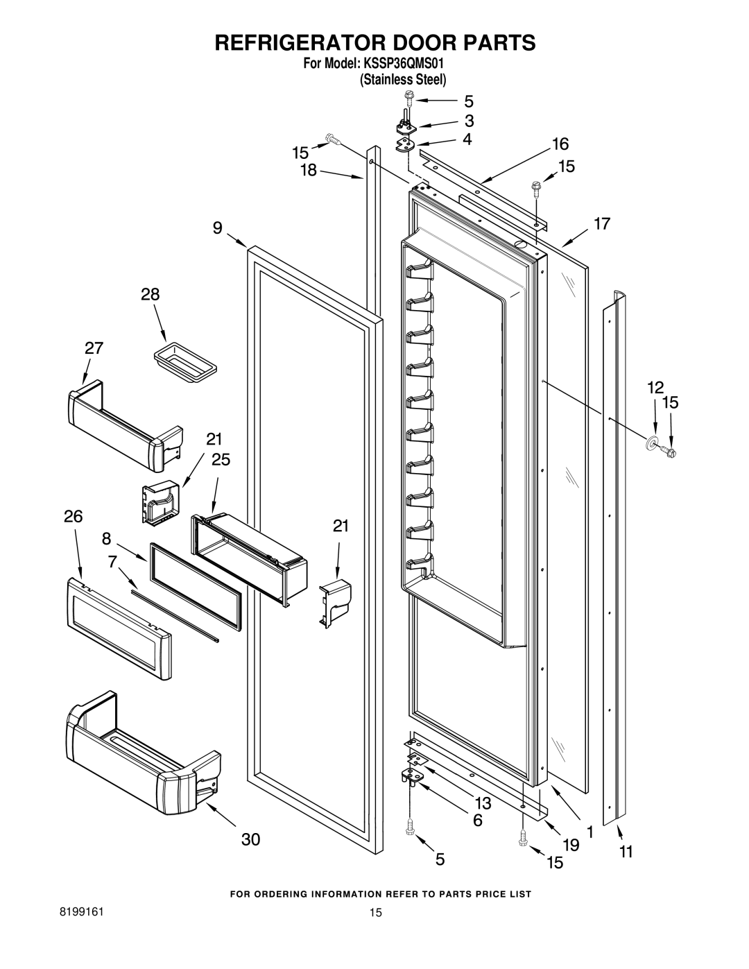 KitchenAid KSSP36QMS01 manual Refrigerator Door Parts 