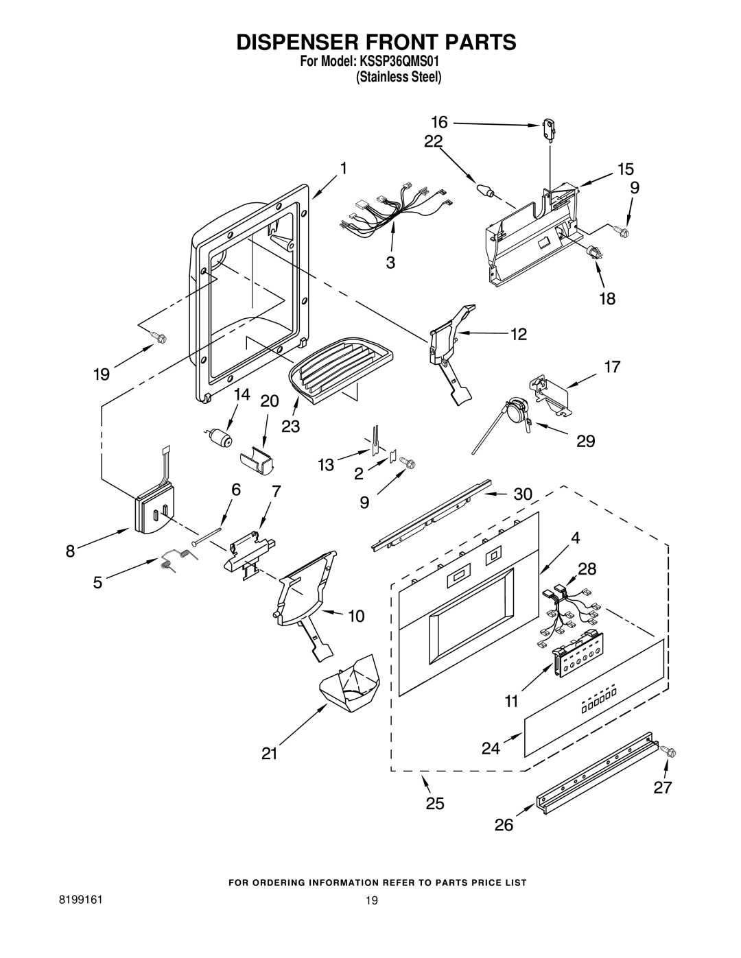 KitchenAid KSSP36QMS01 manual Dispenser Front Parts 