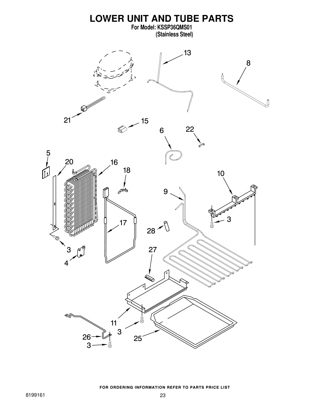 KitchenAid KSSP36QMS01 manual Lower Unit and Tube Parts 