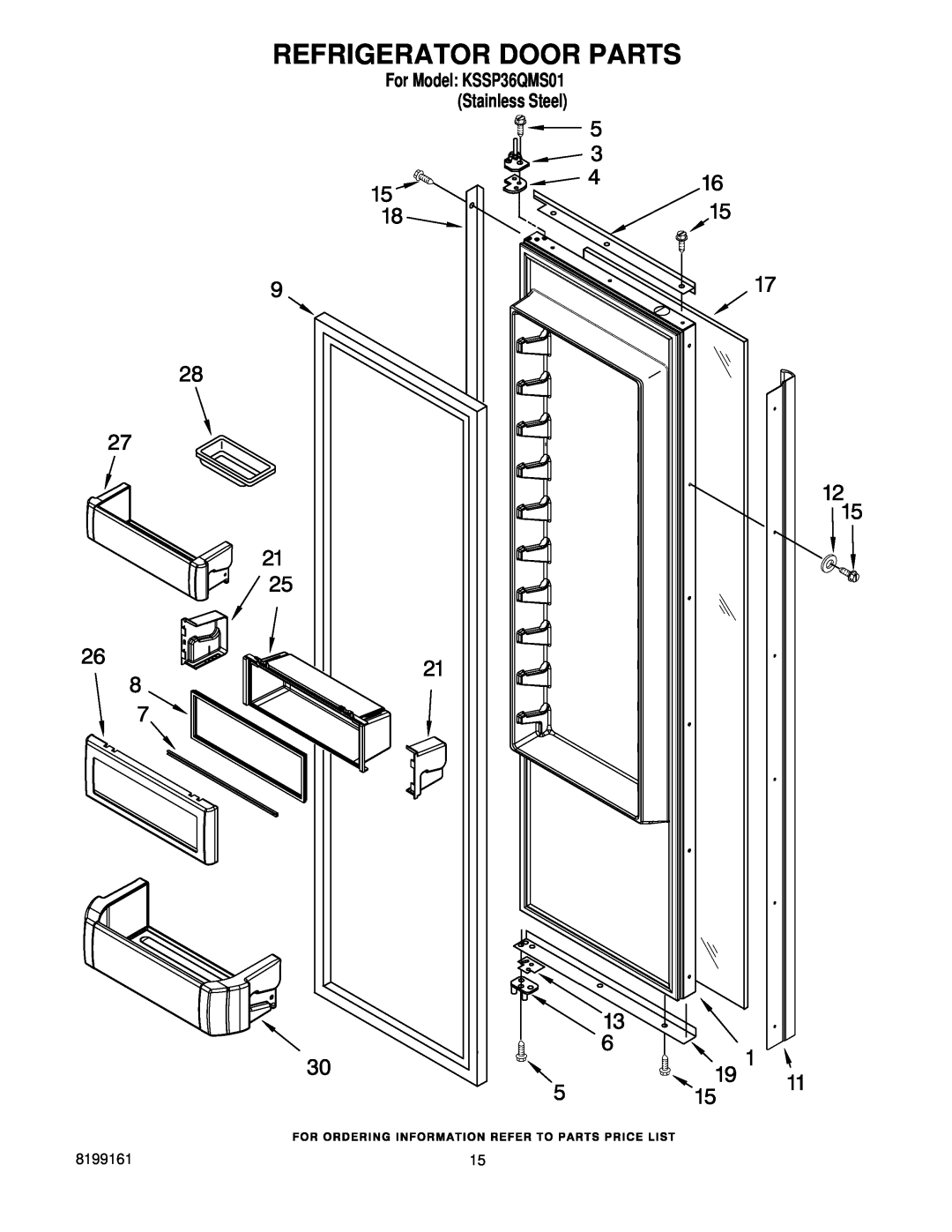 KitchenAid manual Refrigerator Door Parts, For Model KSSP36QMS01 Stainless Steel 