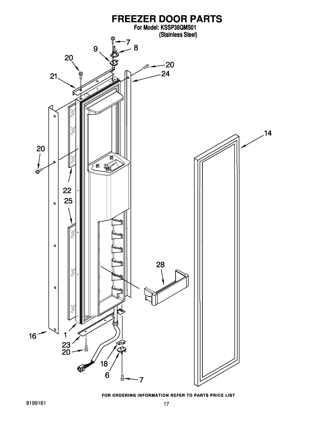 KitchenAid manual Freezer Door Parts, For Model KSSP36QMS01 Stainless Steel 