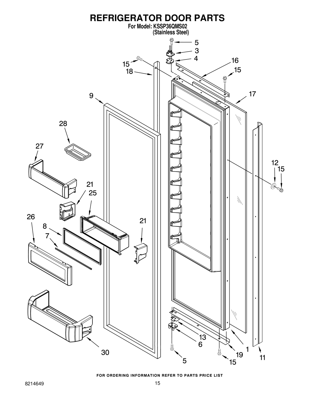 KitchenAid KSSP36QMS02 manual Refrigerator Door Parts 