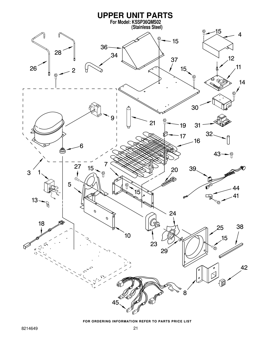 KitchenAid KSSP36QMS02 manual Upper Unit Parts 