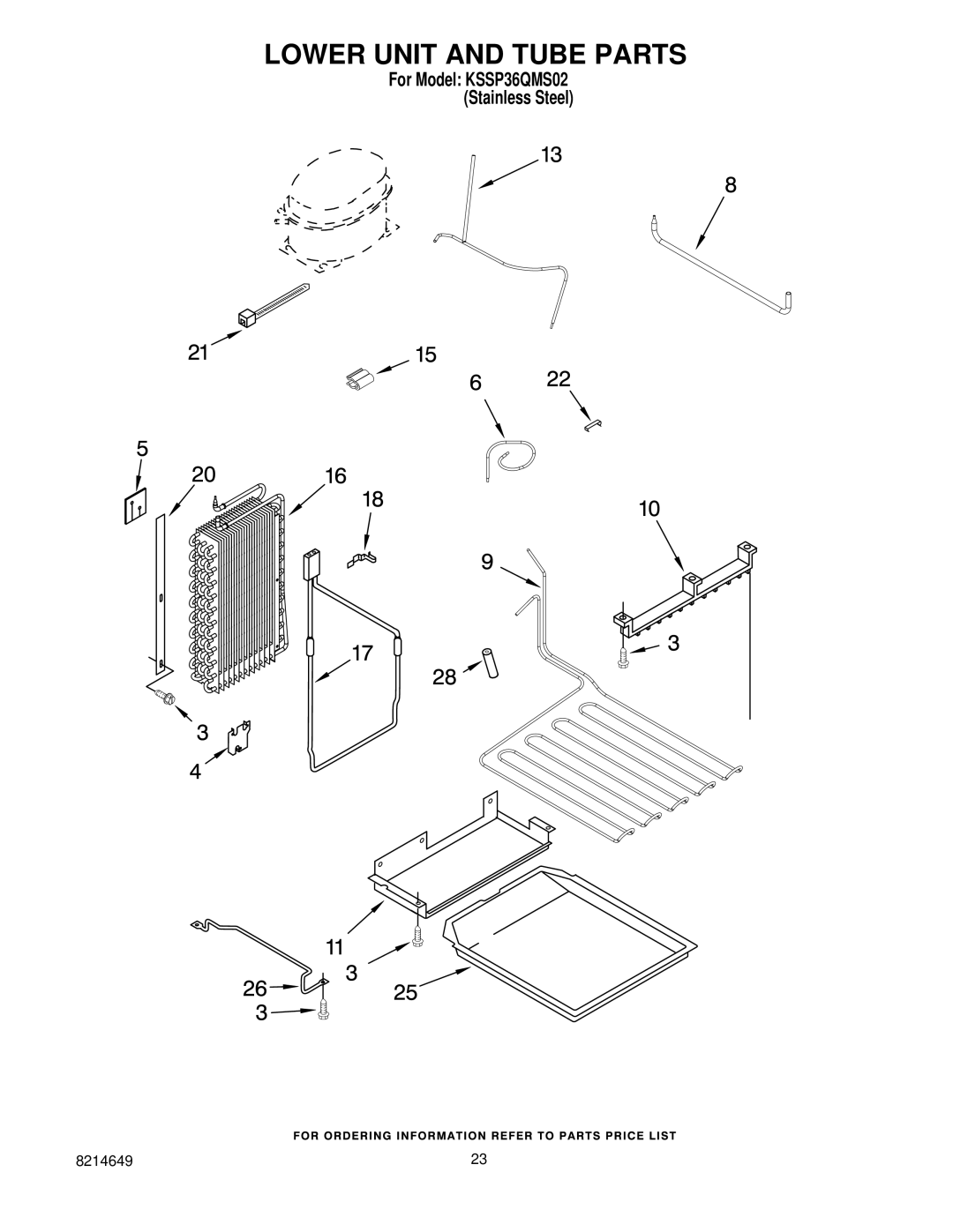 KitchenAid KSSP36QMS02 manual Lower Unit and Tube Parts 