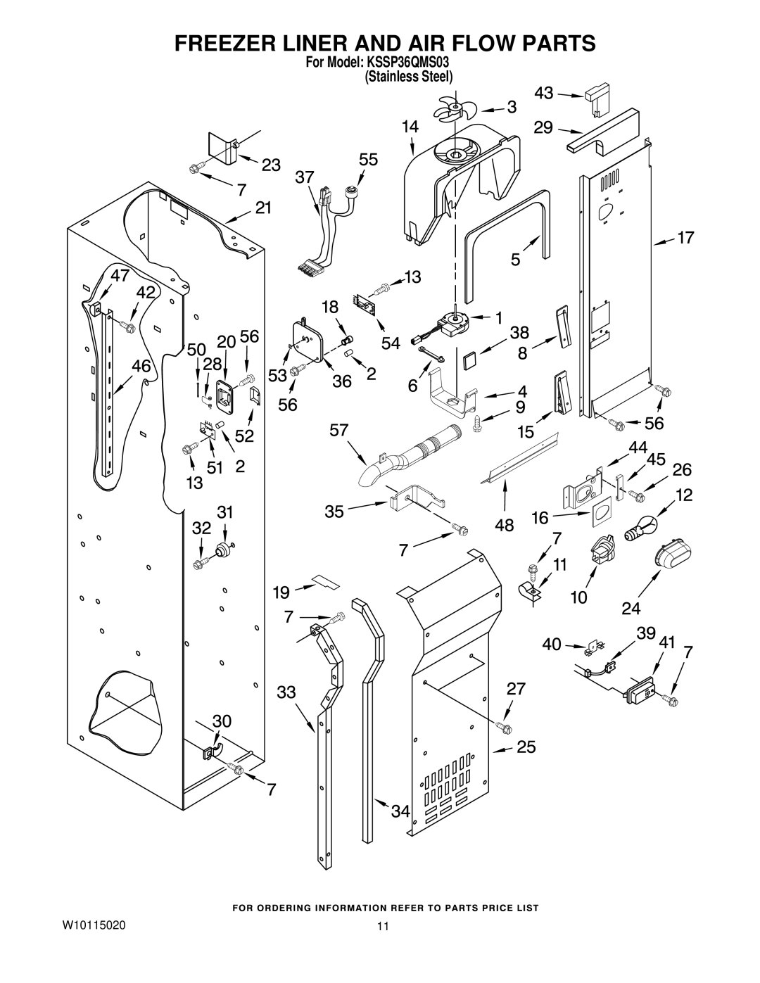 KitchenAid KSSP36QMS03 manual Freezer Liner and AIR Flow Parts 