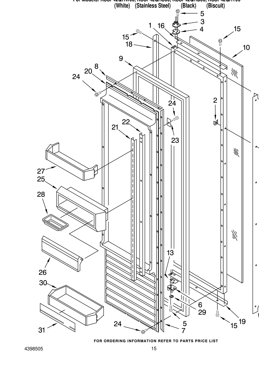 KitchenAid KSSP42QHT00, KSSP42QHW00, KSSP42QHS00, KSSP42QHB00 manual Refrigerator Door Parts 