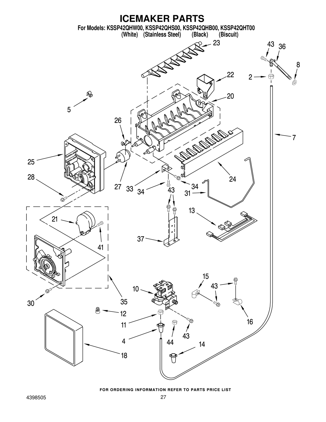 KitchenAid KSSP42QHT00, KSSP42QHW00, KSSP42QHS00, KSSP42QHB00 manual Icemaker Parts 