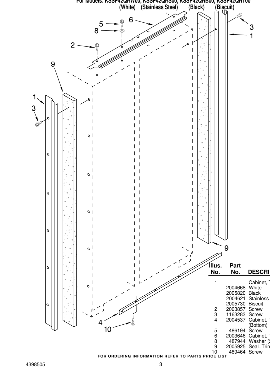 KitchenAid KSSP42QHT00, KSSP42QHW00, KSSP42QHS00, KSSP42QHB00 manual Cabinet Trim Parts, Description 