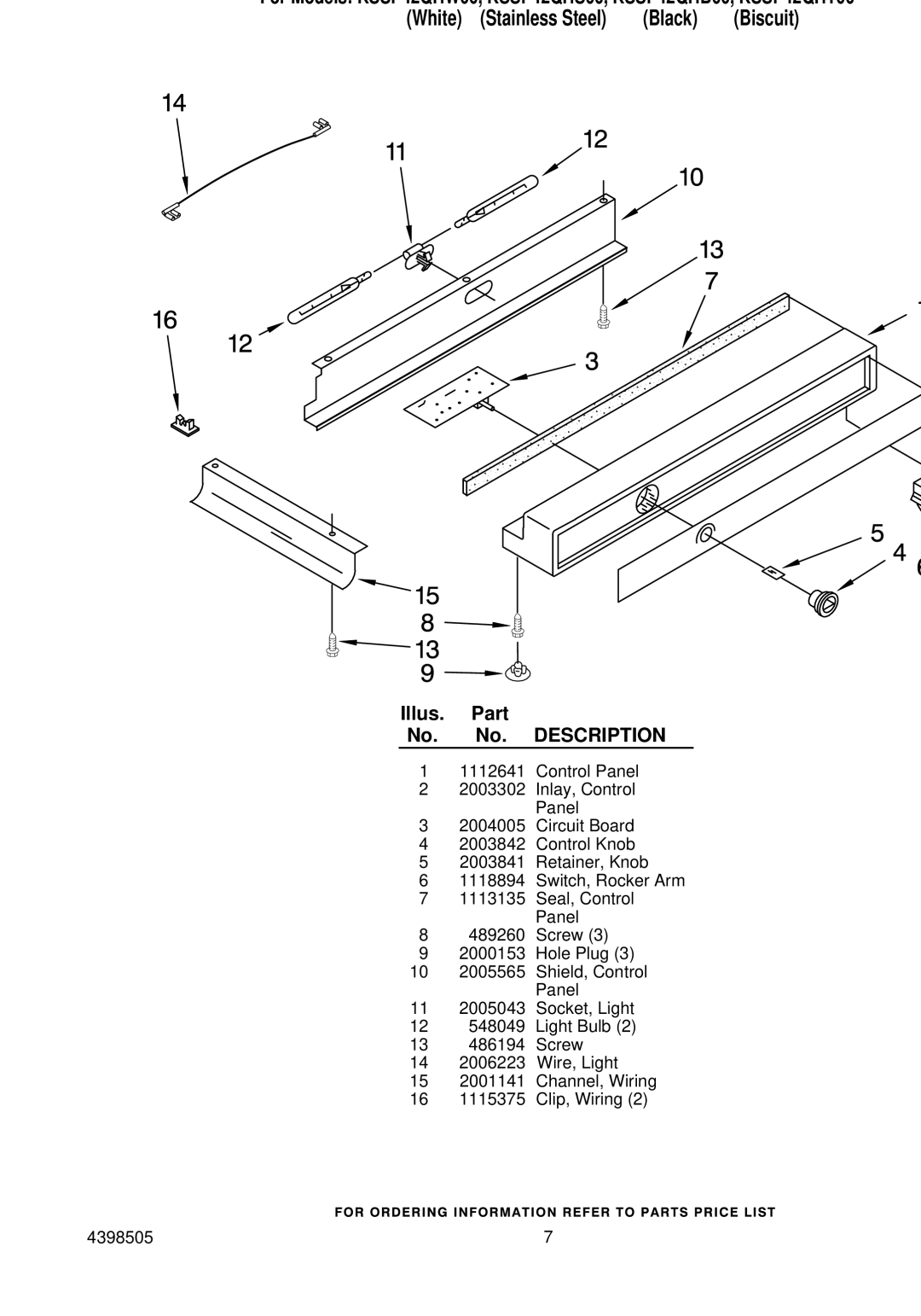 KitchenAid KSSP42QHT00, KSSP42QHW00, KSSP42QHS00, KSSP42QHB00 manual Refrigerator Control Panel Parts 