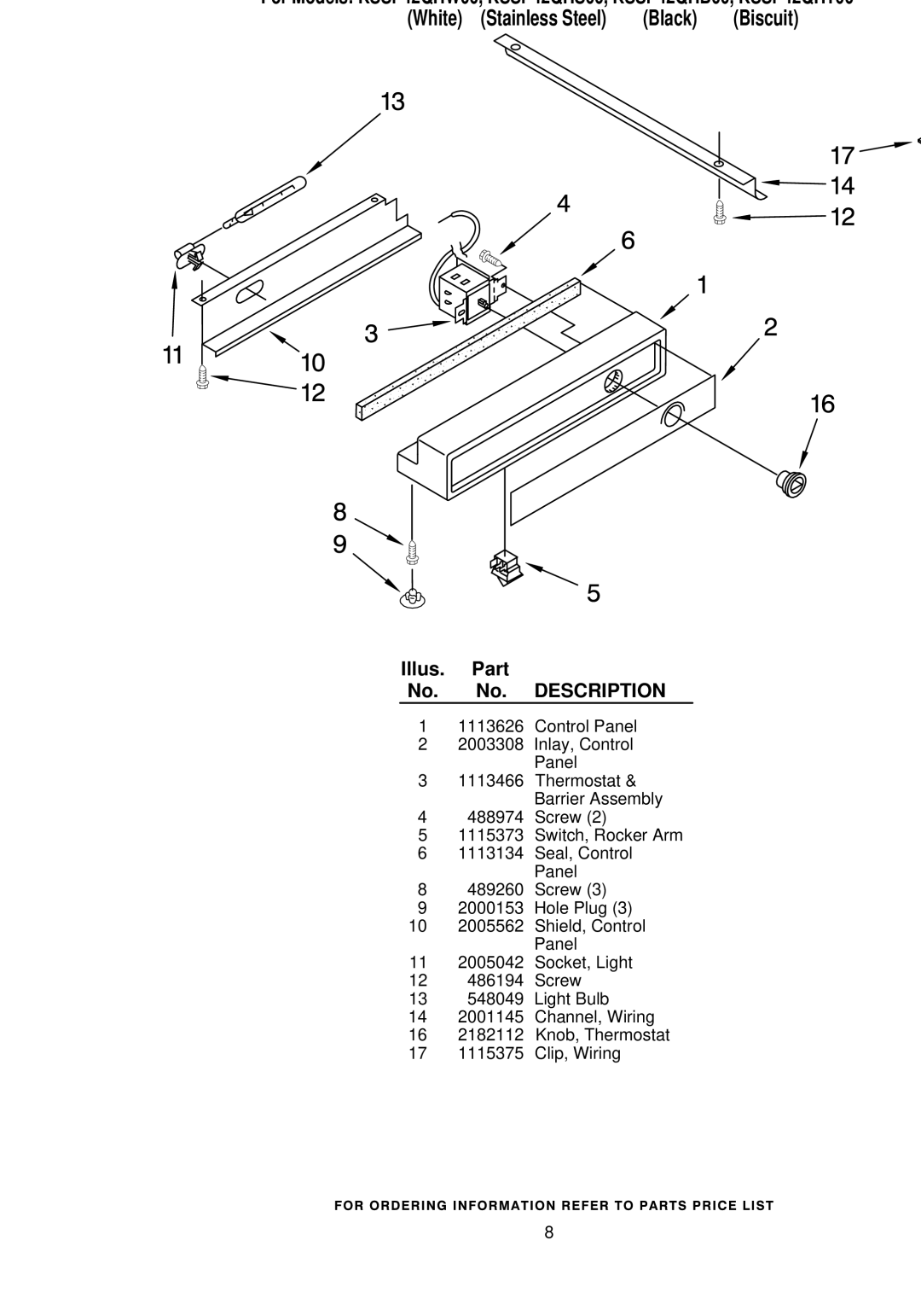 KitchenAid KSSP42QHW00, KSSP42QHS00, KSSP42QHB00, KSSP42QHT00 manual Freezer Control Panel Parts 