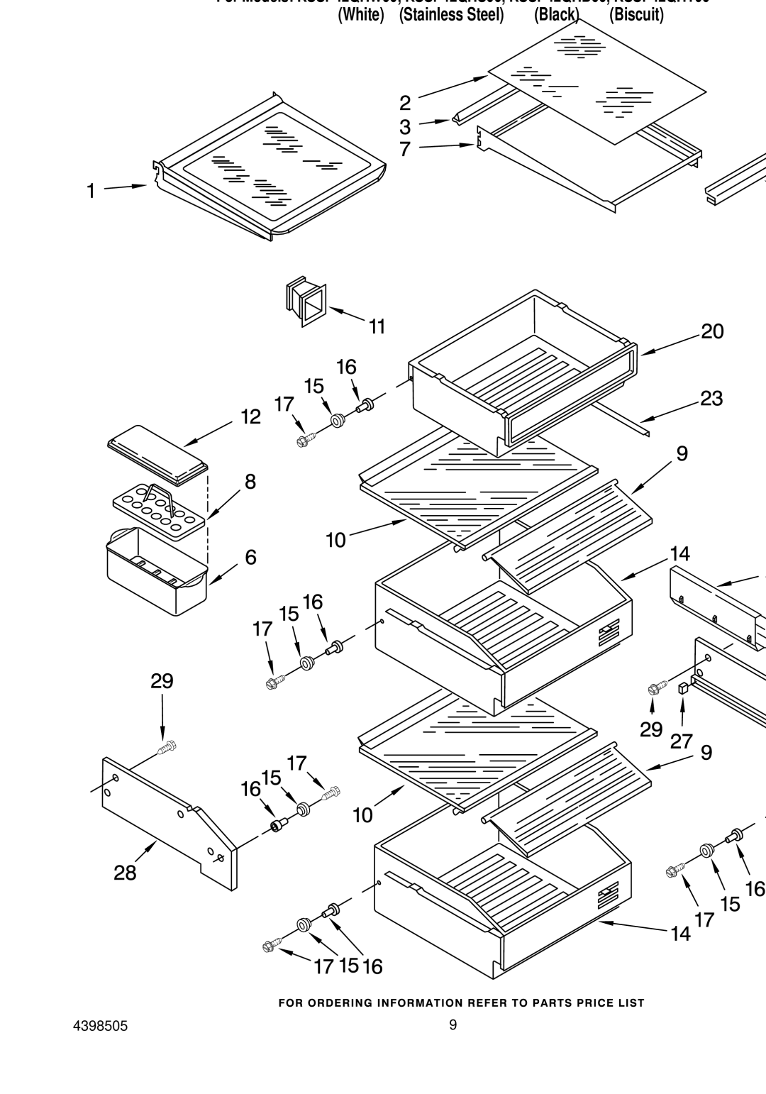 KitchenAid KSSP42QHS00, KSSP42QHW00, KSSP42QHB00, KSSP42QHT00 manual Refrigerator Shelf Parts 