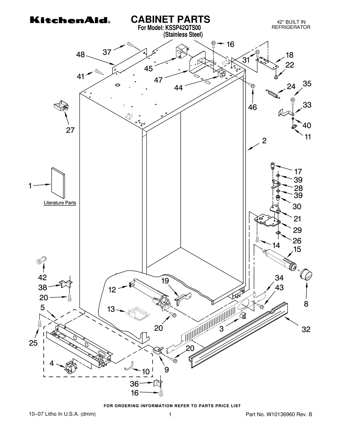 KitchenAid KSSP42QTS00 manual Cabinet Parts 