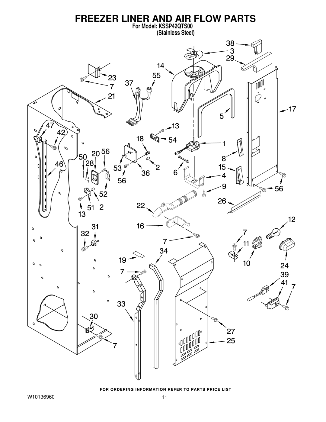 KitchenAid KSSP42QTS00 manual Freezer Liner and AIR Flow Parts 