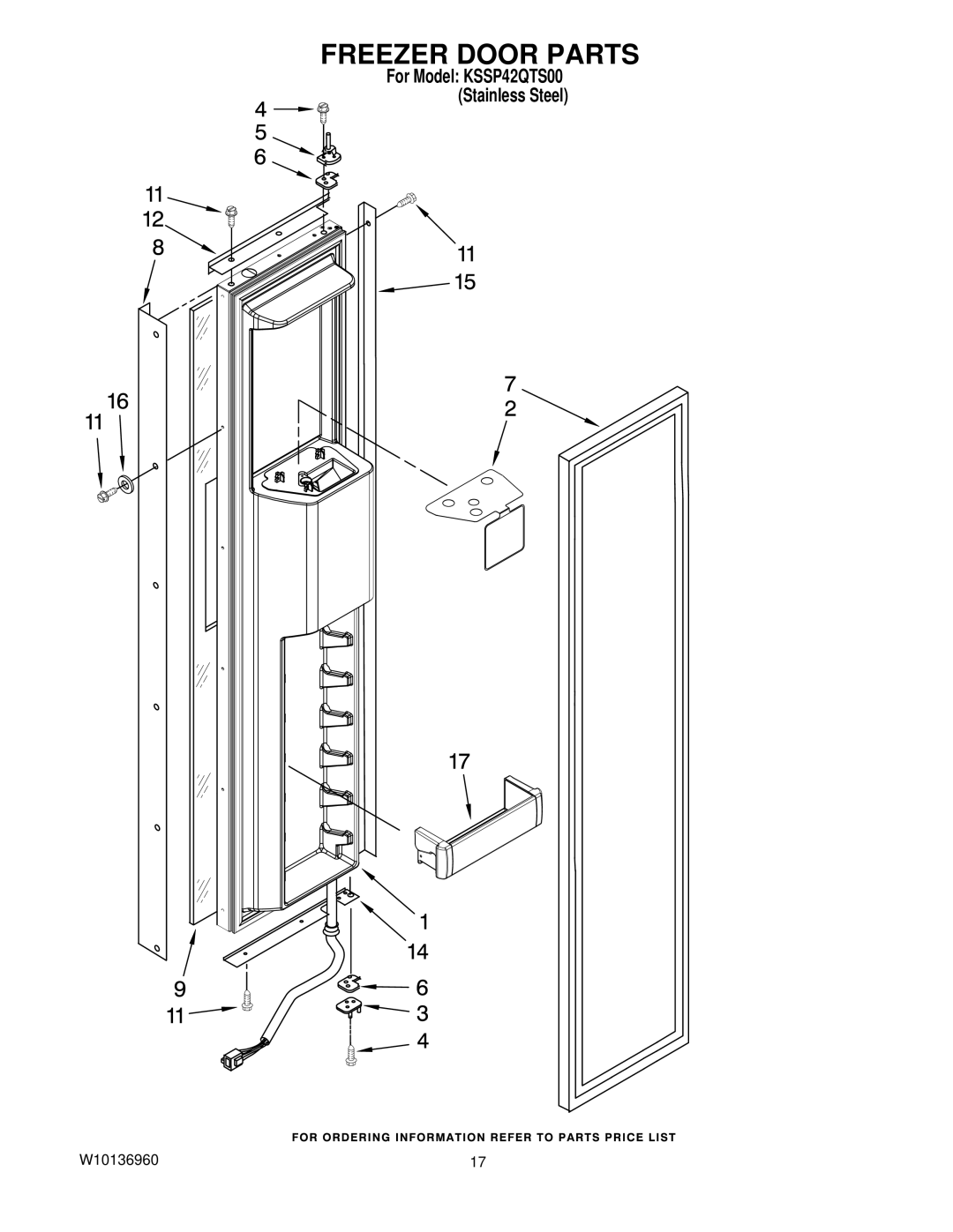 KitchenAid KSSP42QTS00 manual Freezer Door Parts 