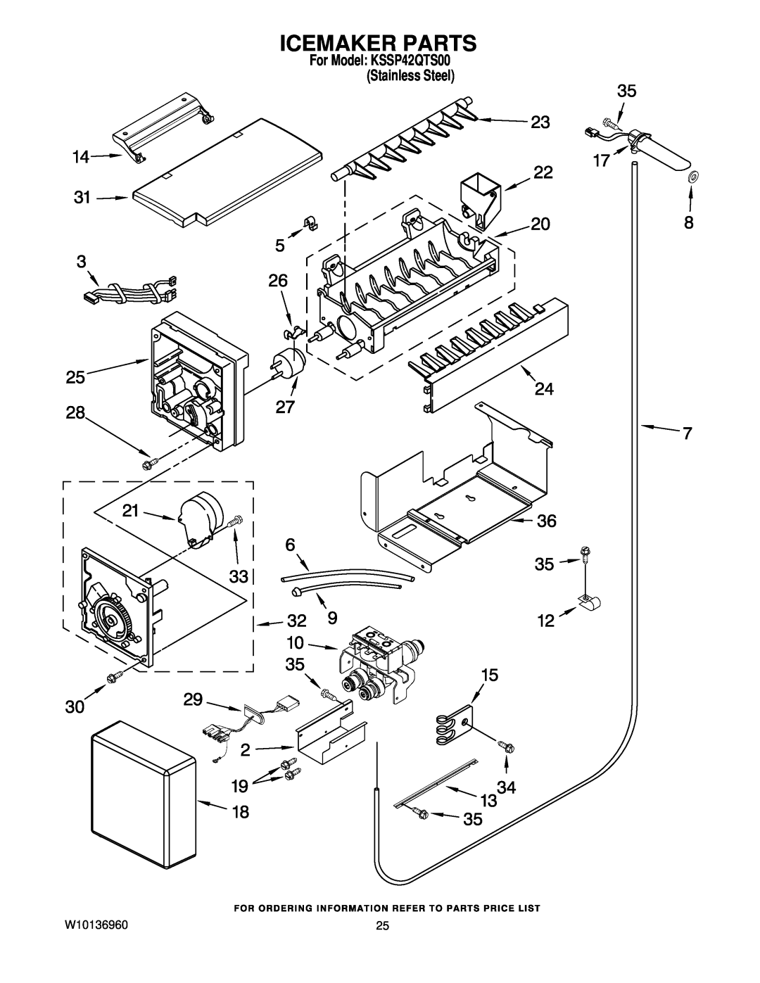 KitchenAid manual Icemaker Parts, W10136960, For Model KSSP42QTS00 Stainless Steel 
