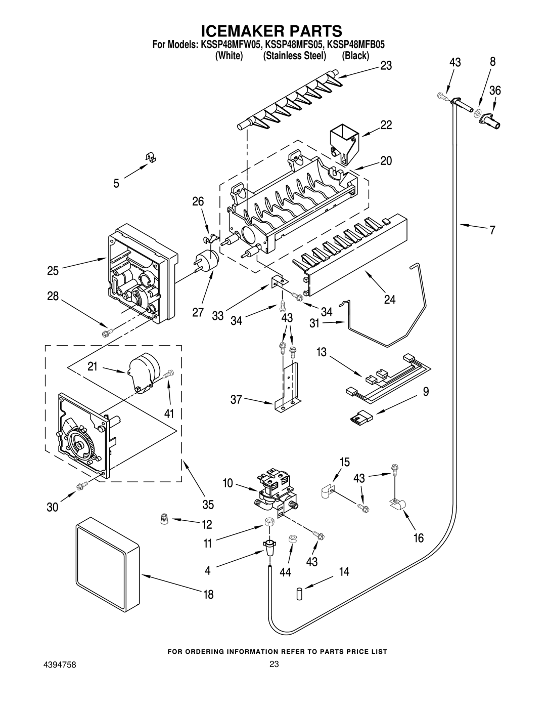 KitchenAid KSSP48MFW05, KSSP48MFS05, KSSP48MFB05 manual Icemaker Parts 