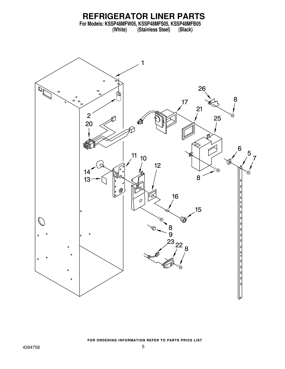 KitchenAid KSSP48MFW05, KSSP48MFS05, KSSP48MFB05 manual Refrigerator Liner Parts 