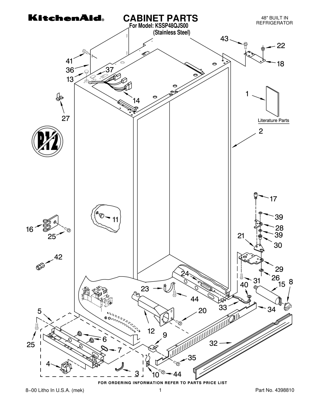 KitchenAid KSSP48QJS00 manual Cabinet Parts 