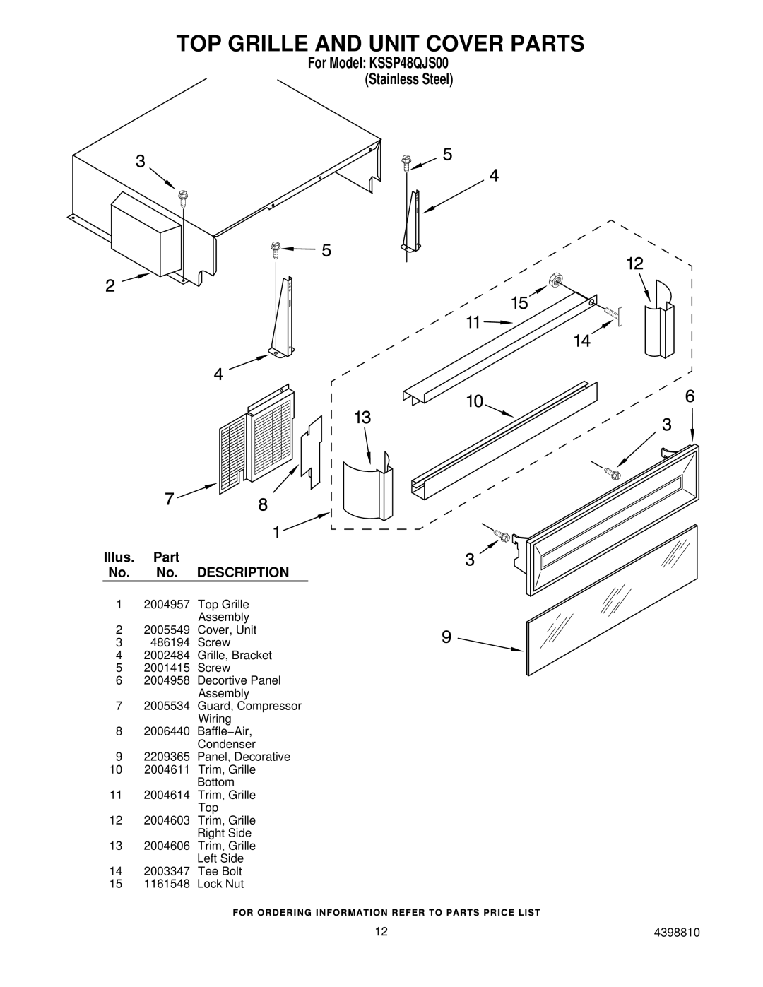 KitchenAid KSSP48QJS00 manual TOP Grille and Unit Cover Parts 