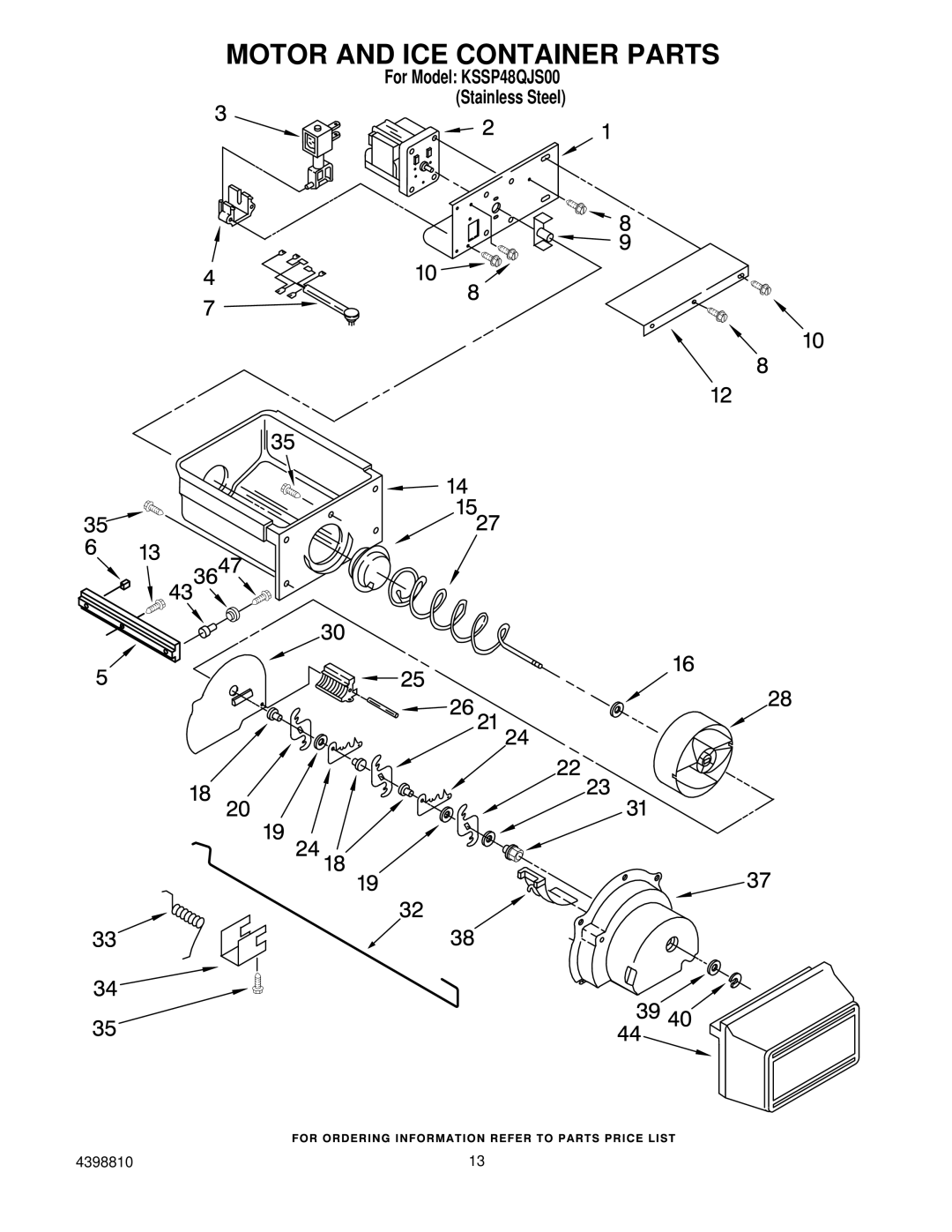 KitchenAid KSSP48QJS00 manual Motor and ICE Container Parts 