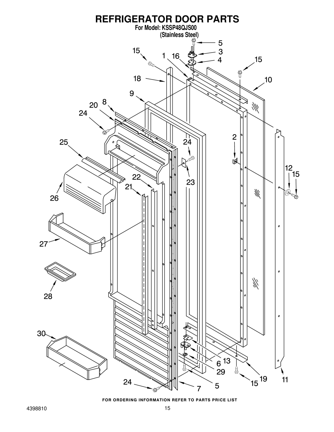 KitchenAid KSSP48QJS00 manual Refrigerator Door Parts 