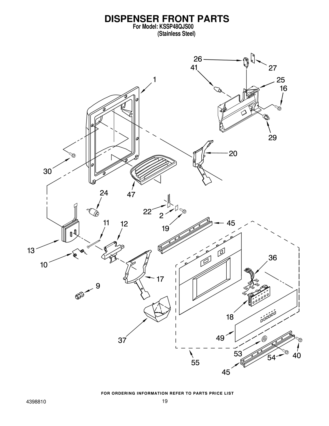 KitchenAid KSSP48QJS00 manual Dispenser Front Parts 