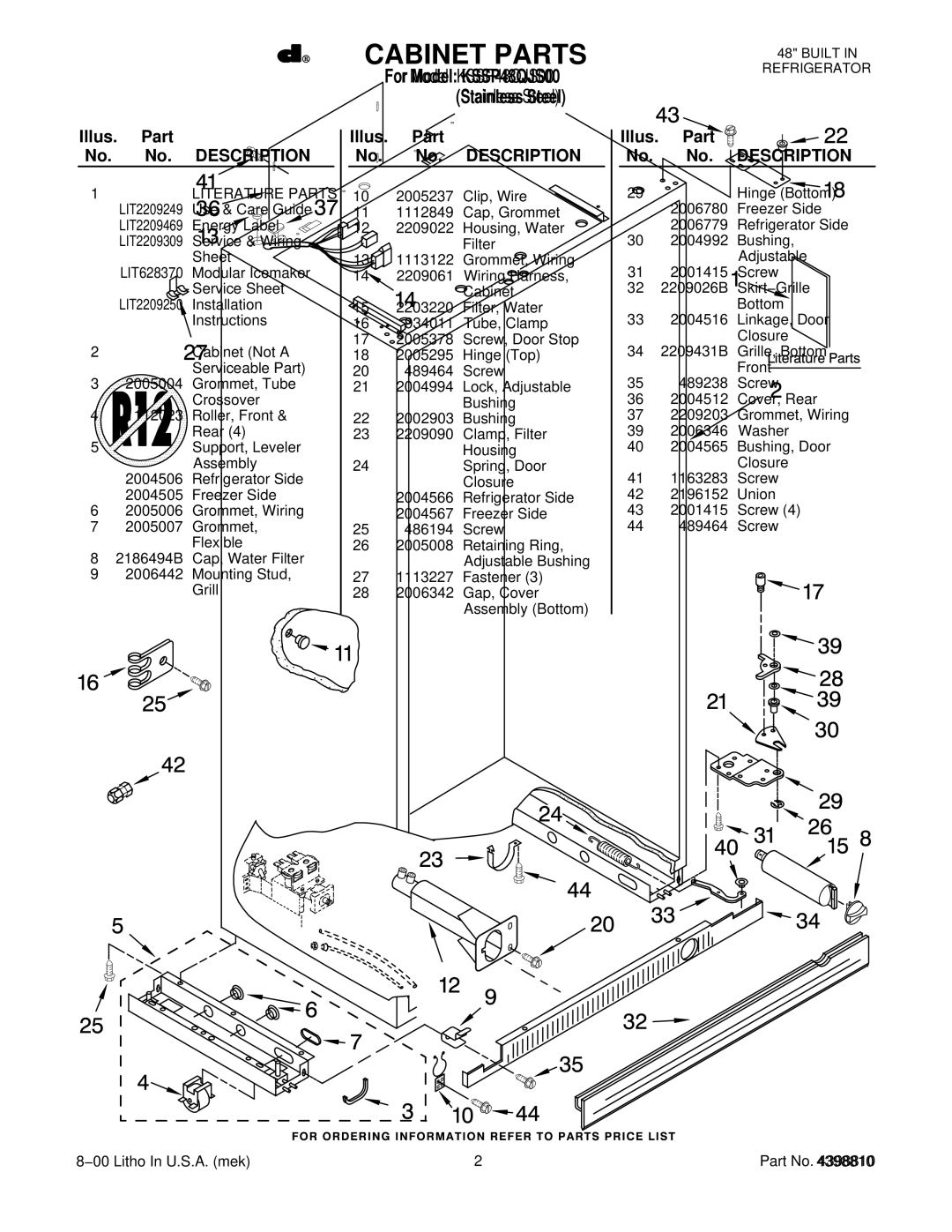 KitchenAid KSSP48QJS00 manual Illus. Part No. No. Description 