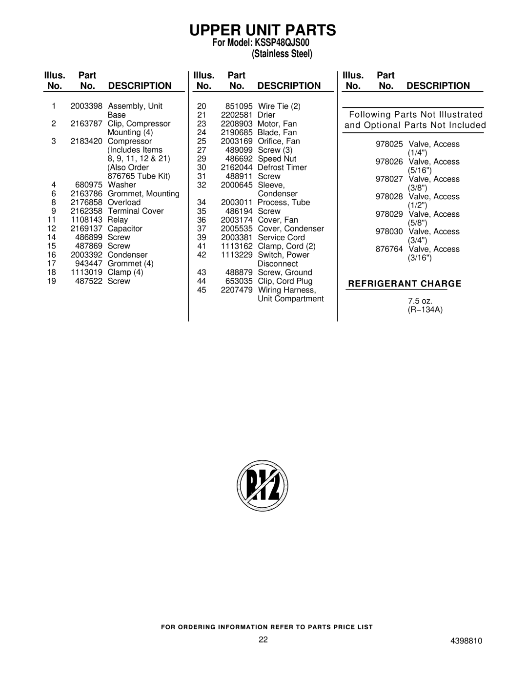 KitchenAid KSSP48QJS00 manual Upper Unit Parts 