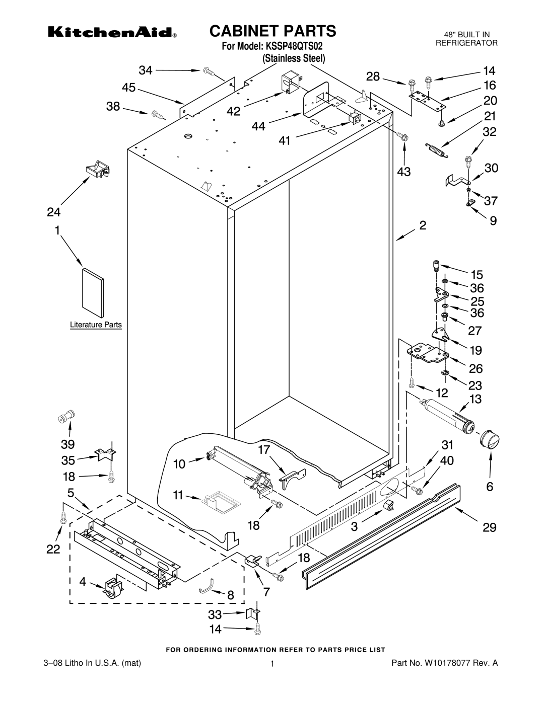 KitchenAid KSSP48QTS02 manual Cabinet Parts 