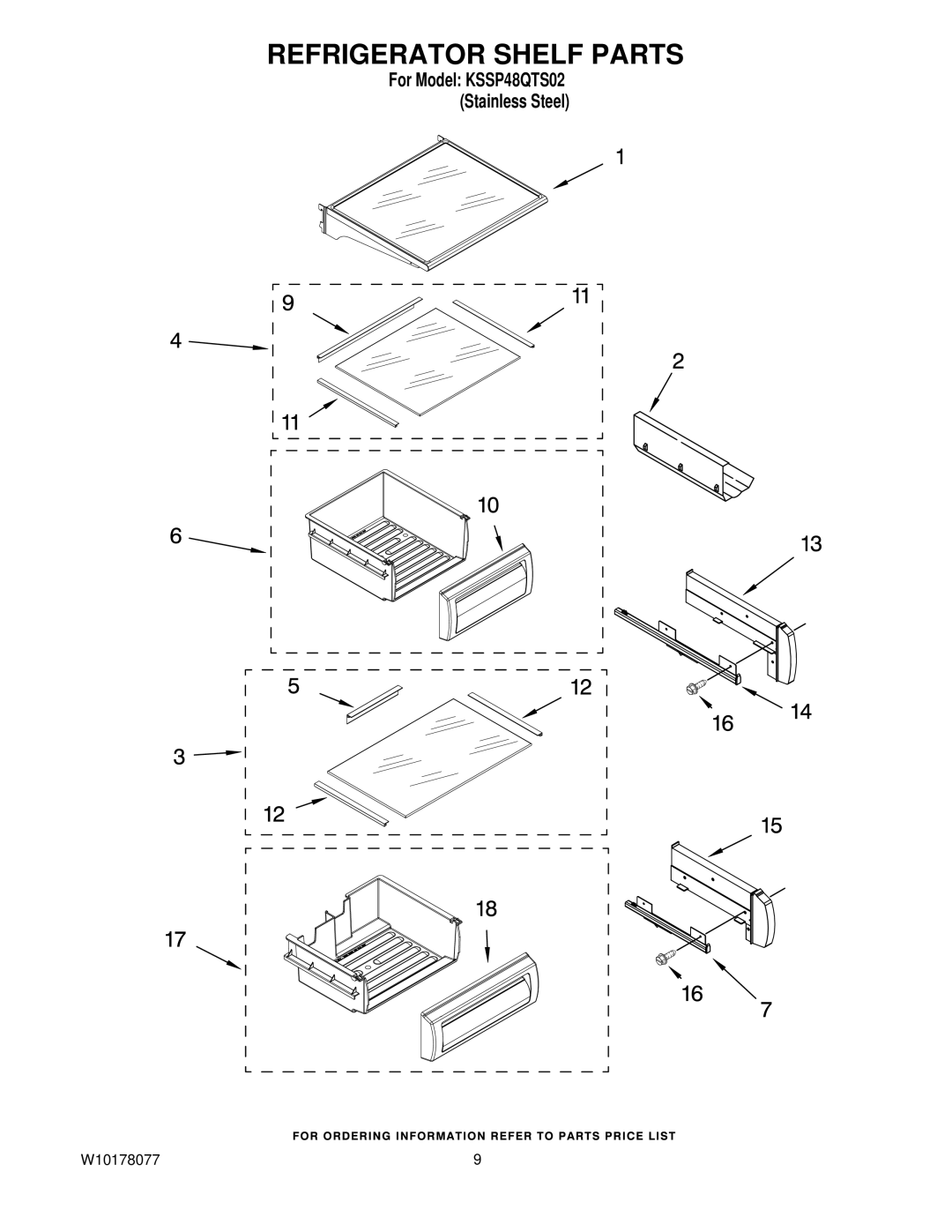 KitchenAid KSSP48QTS02 manual Refrigerator Shelf Parts 