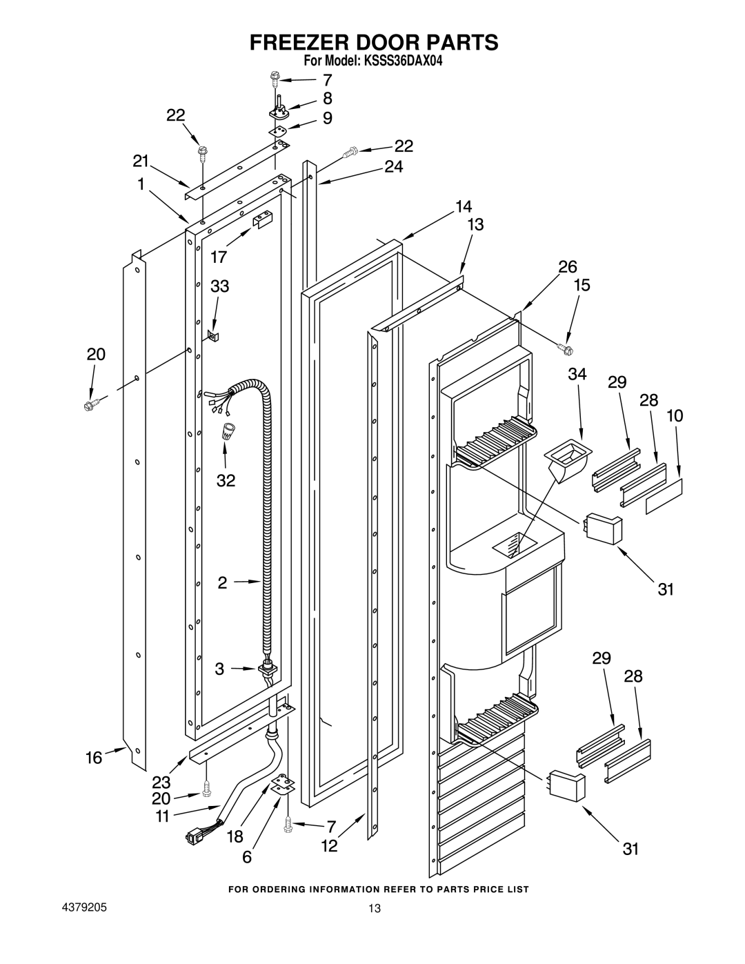 KitchenAid KSSS36DAX04 manual Freezer Door Parts 