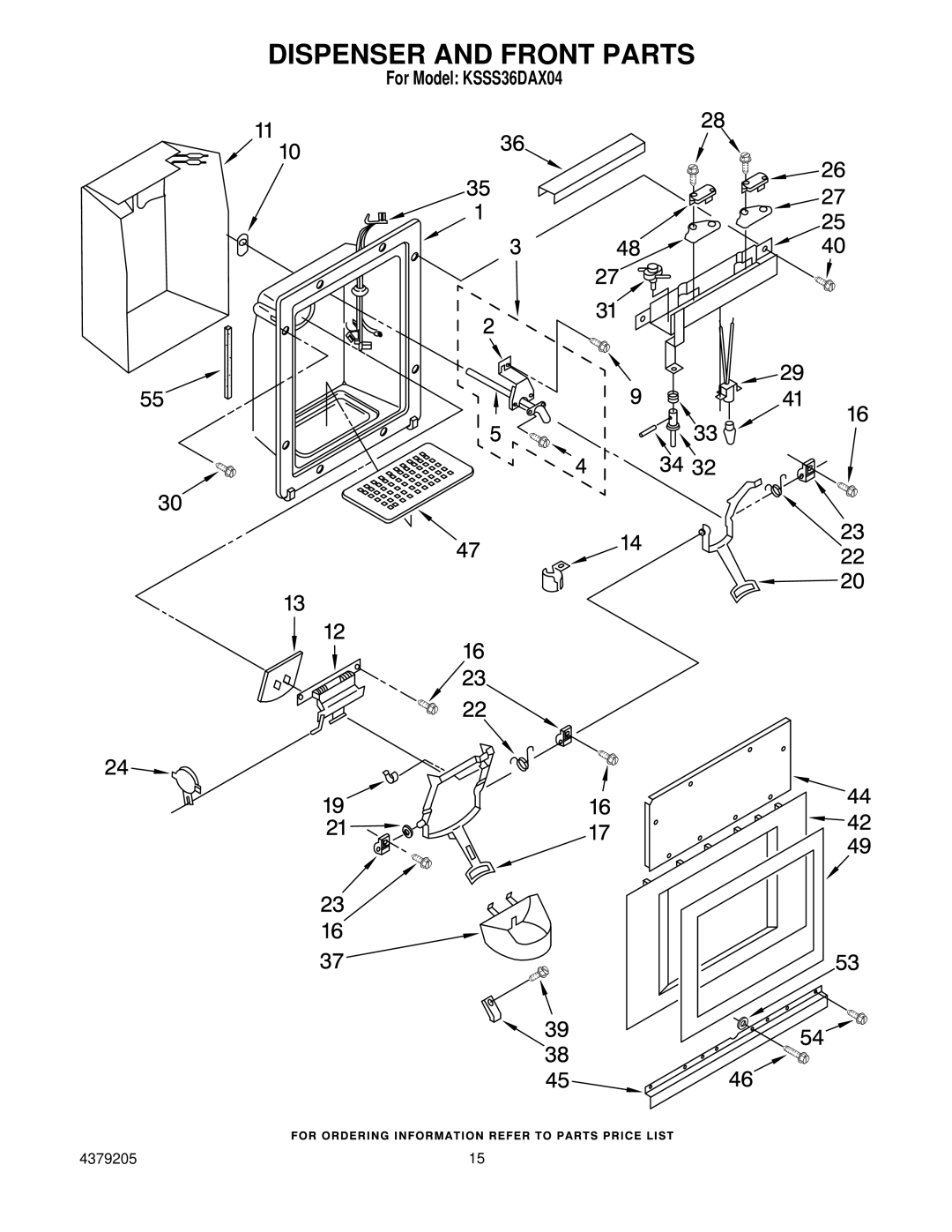 KitchenAid KSSS36DAX04 manual Dispenser and Front Parts 