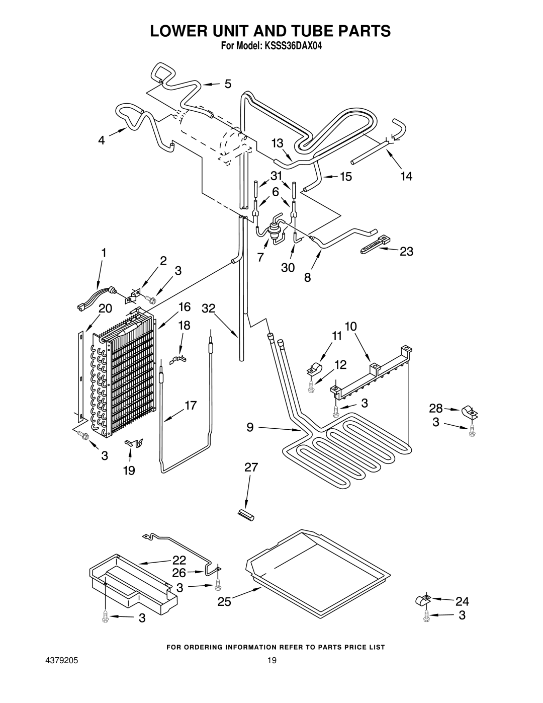 KitchenAid KSSS36DAX04 manual Lower Unit and Tube Parts 