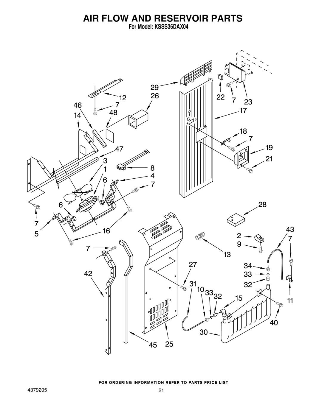 KitchenAid KSSS36DAX04 manual AIR Flow and Reservoir Parts 