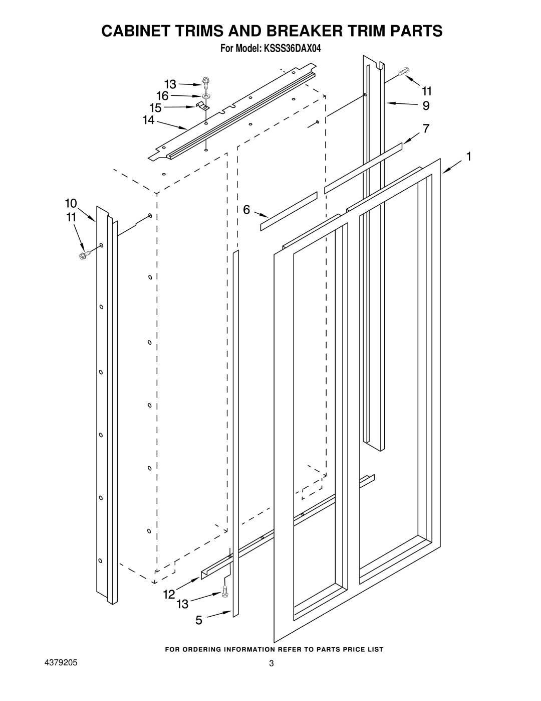 KitchenAid KSSS36DAX04 manual Cabinet Trims and Breaker Trim Parts 