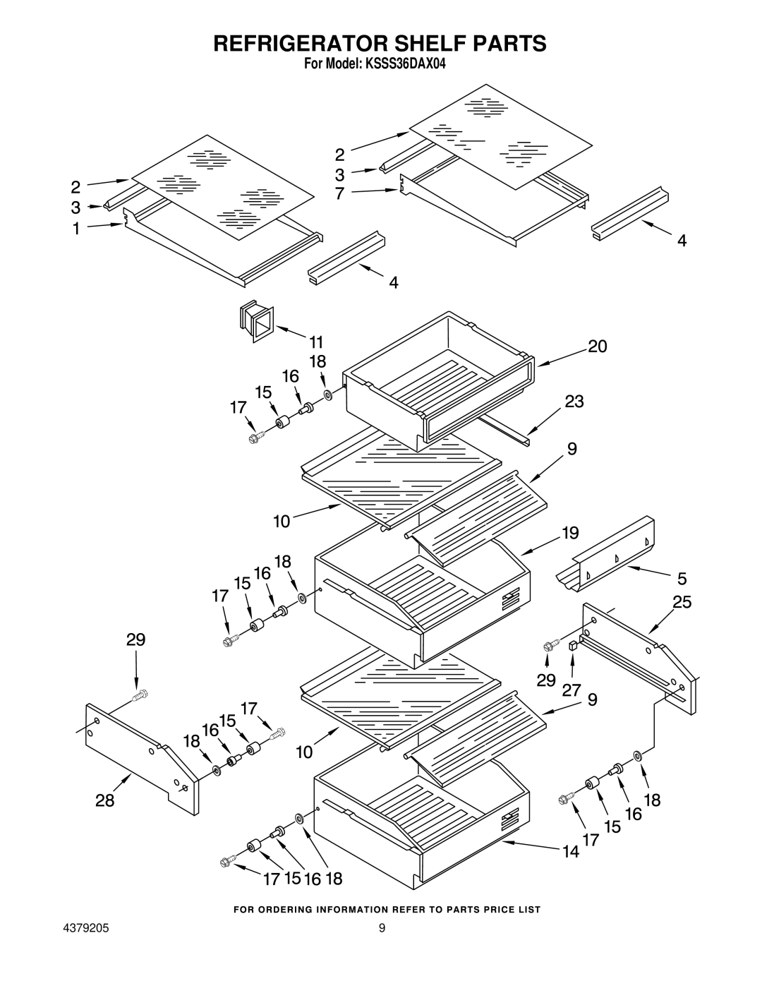 KitchenAid KSSS36DAX04 manual Refrigerator Shelf Parts 