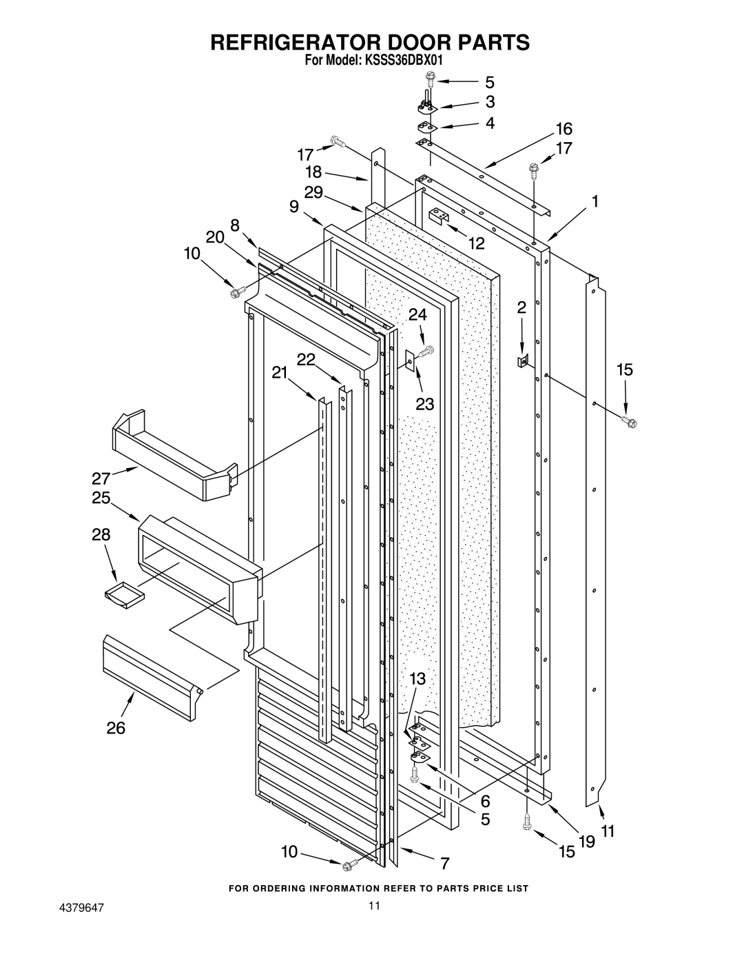 KitchenAid KSSS36DBX01 manual Refrigerator Door Parts 