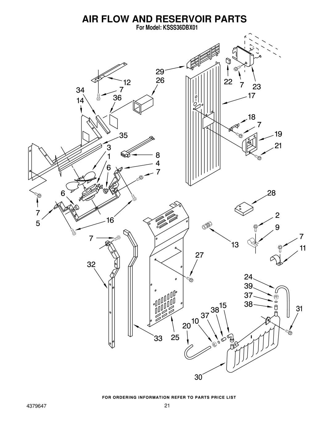 KitchenAid KSSS36DBX01 manual AIR Flow and Reservoir Parts 