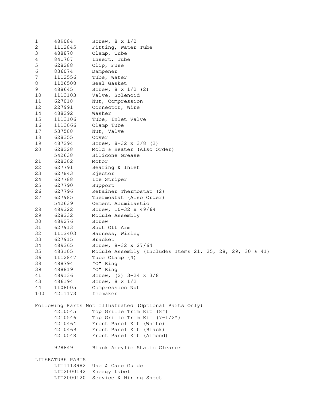 KitchenAid KSSS36DWW01 manual Literature Parts 