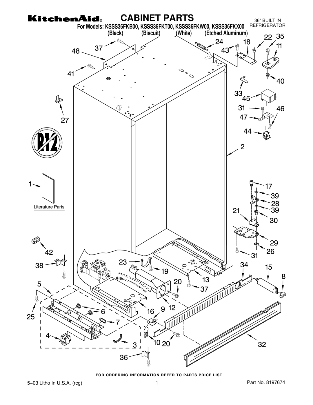 KitchenAid KSSS36FKT00, KSSS36FKX00, KSSS36FKW00, KSSS36FKB00 manual Cabinet Parts 