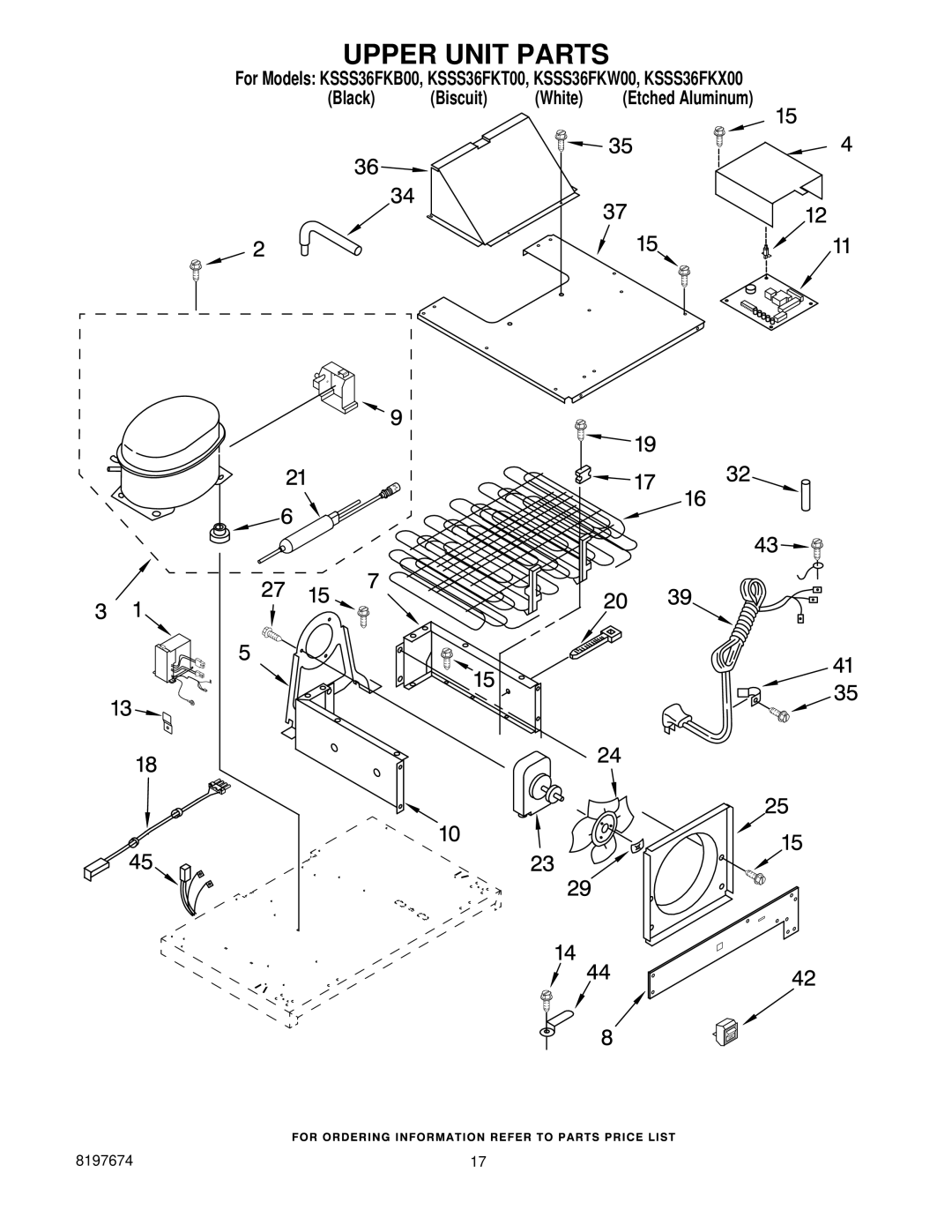 KitchenAid KSSS36FKT00, KSSS36FKX00, KSSS36FKW00, KSSS36FKB00 manual Upper Unit Parts 