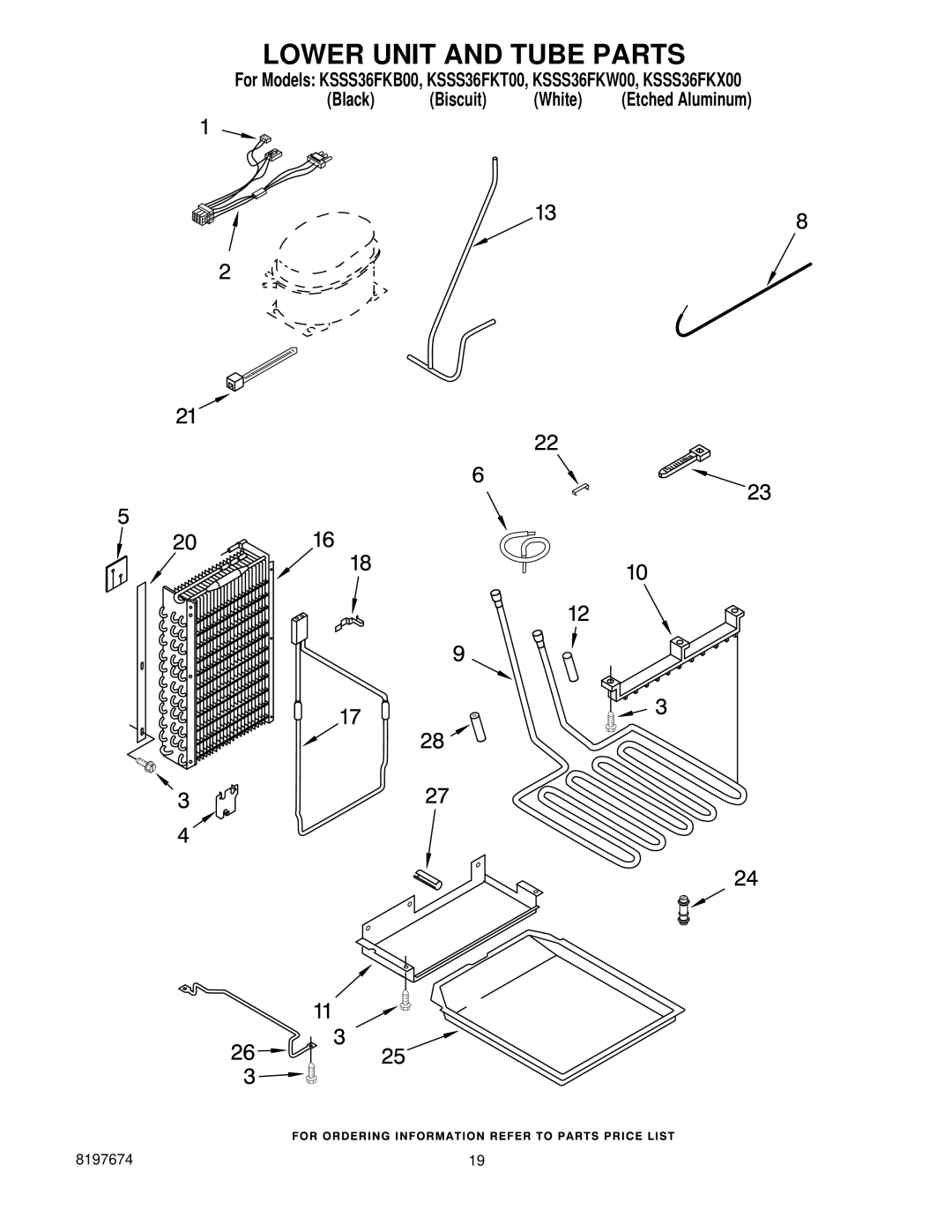 KitchenAid KSSS36FKB00, KSSS36FKX00, KSSS36FKT00, KSSS36FKW00 manual Lower Unit and Tube Parts 